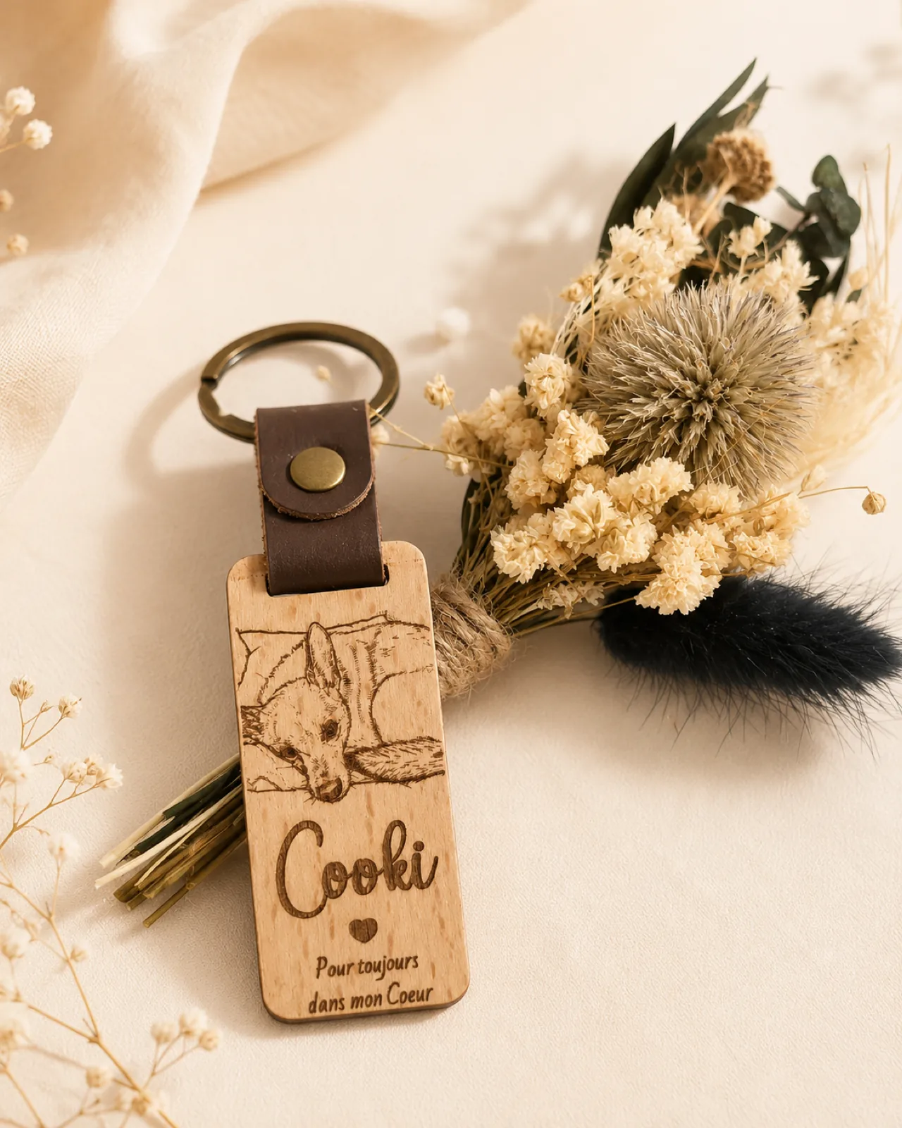 Porte-clés en bois gravé et personnalisé
